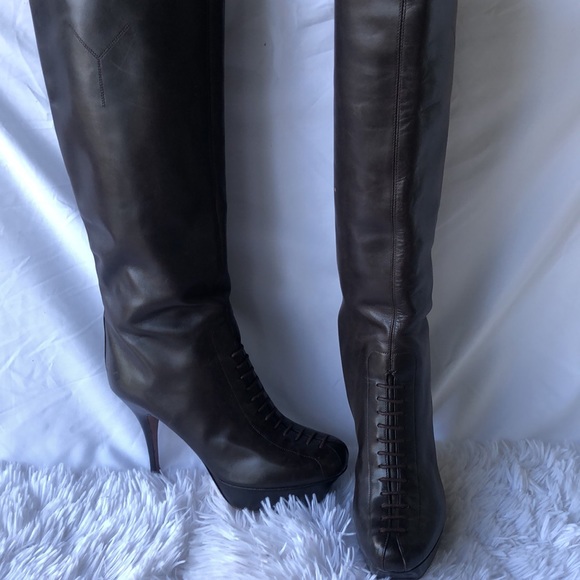 Yves Saint Laurent YSL Brown Tribute platform knee High Heeled Leather Boots 40 - Picture 16 of 17